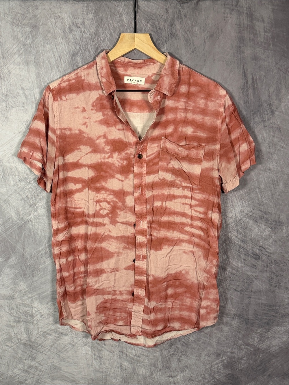 PacSun Short Sleeve Button-Up Shirt in Rust Tie-Dye